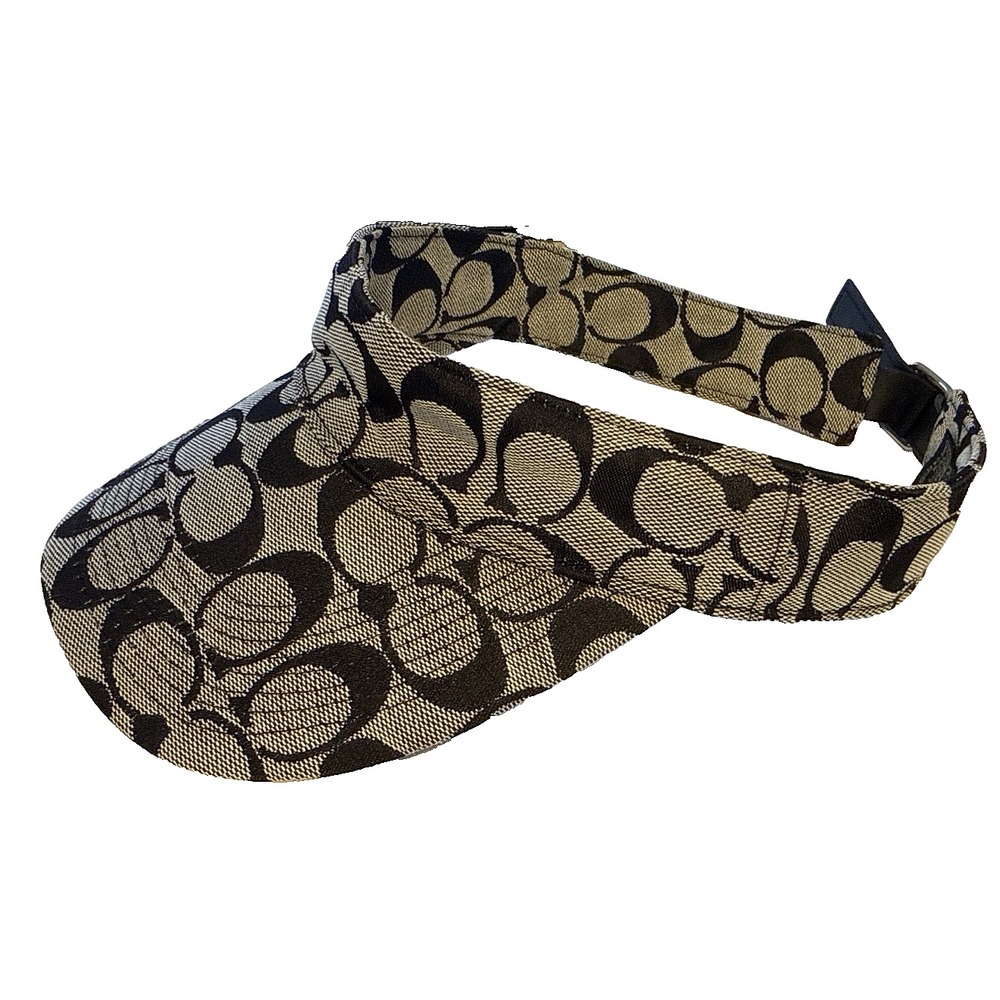 Coach Hat Visor Strap Back Adjustable Womens Black Signature Jacquard Logo Sun